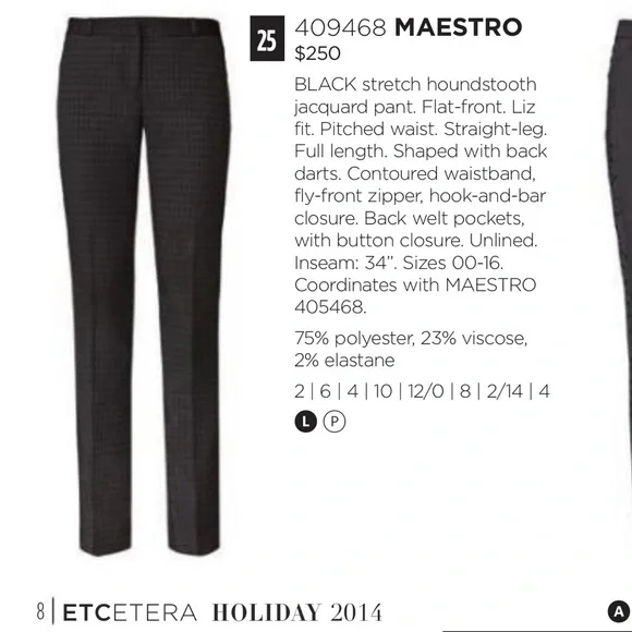NWT 16 Etcetera Maestro Suit Pant - Picture 1 of 3
